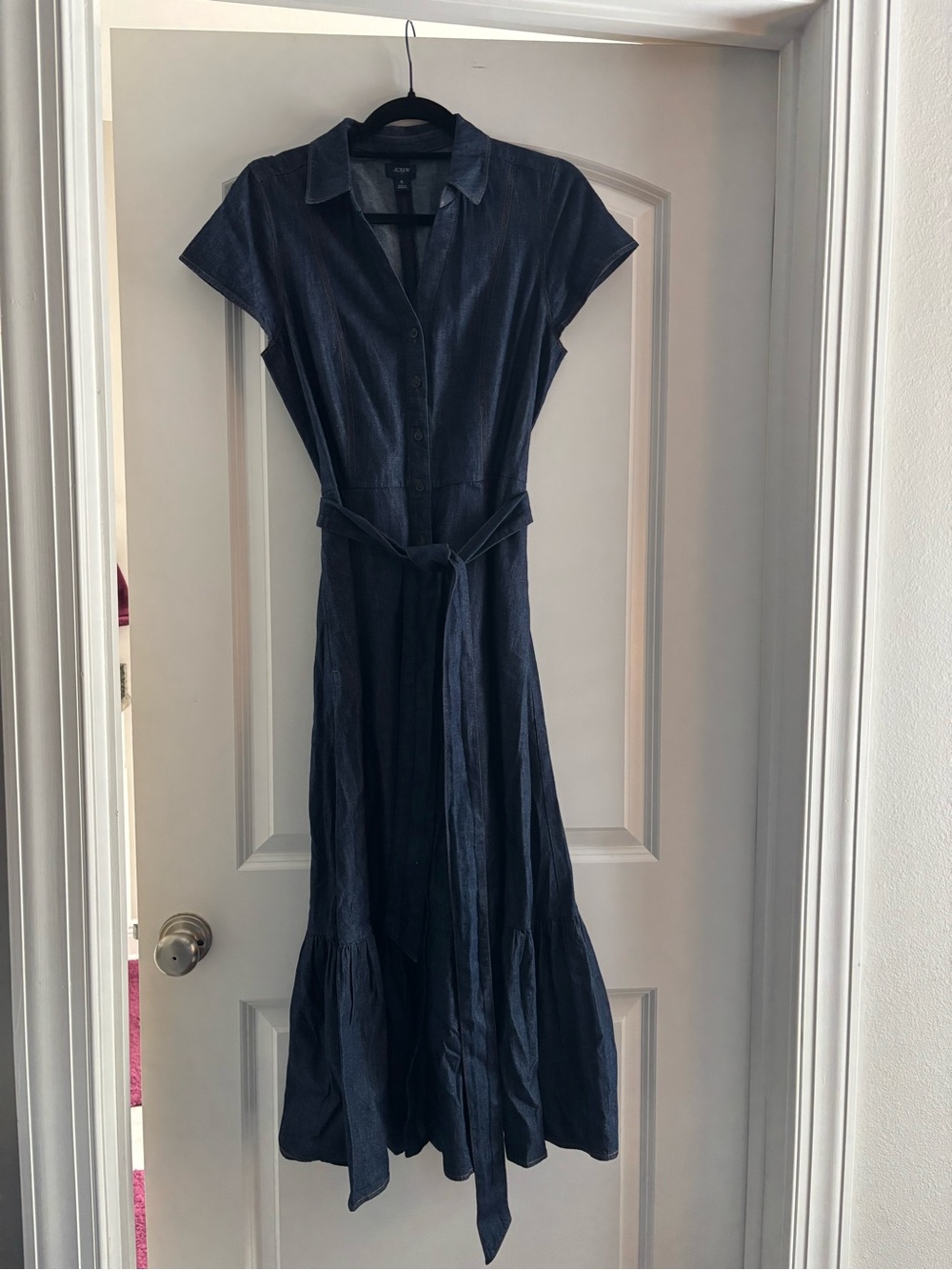J. Crew Factory Navy Shirt Maxi Dress with Waist Tie